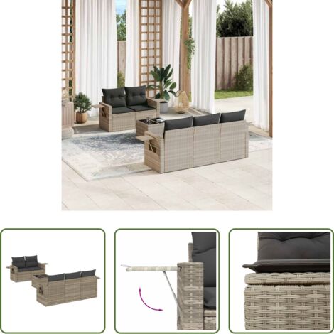Poltrone da giardino -  Set Divano da Giardino 6pz con Cuscini Grigio Chiaro Polyrattan