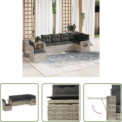 Poltrone da giardino -  Set Divano da Giardino 6pz con Cuscini Grigio Chiaro Polyrattan