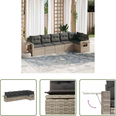 Poltrone da giardino -  Set Divano da Giardino 6pz con Cuscini Grigio Chiaro Polyrattan