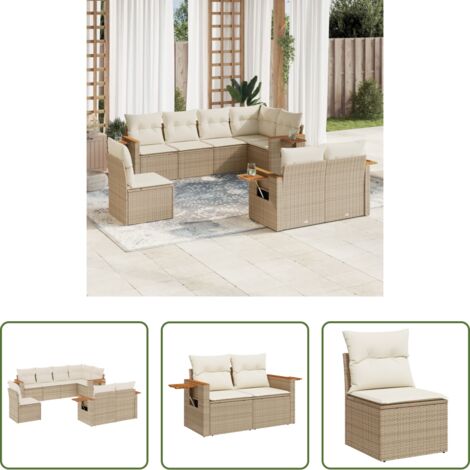 Poltrone da giardino -  Set Divano da Giardino 8 pz con Cuscini Beige in Polyrattan