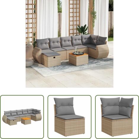 Poltrone da giardino -  Set Divano da Giardino 8 pz con Cuscini Beige in Polyrattan