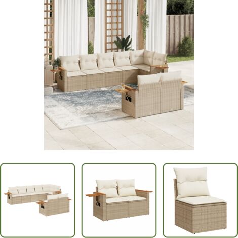 Poltrone da giardino -  Set Divano da Giardino 8 pz con Cuscini Beige in Polyrattan