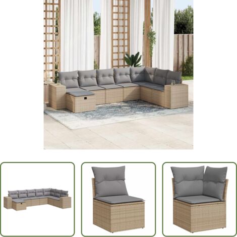 Poltrone da giardino -  Set Divano da Giardino 8 pz con Cuscini Beige in Polyrattan