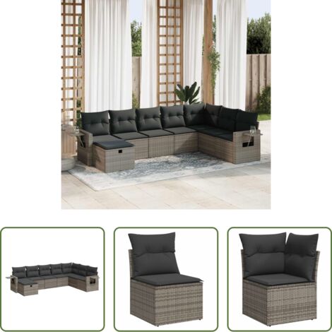 Poltrone da giardino -  Set Divano da Giardino 8 pz con Cuscini Grigio in Polyrattan