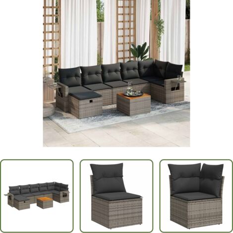 Poltrone da giardino -  Set Divano da Giardino 8 pz con Cuscini Grigio in Polyrattan