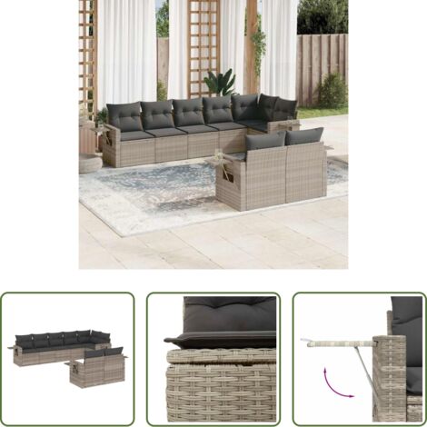Poltrone da giardino -  Set Divano da Giardino 8pz con Cuscini Grigio Chiaro Polyrattan