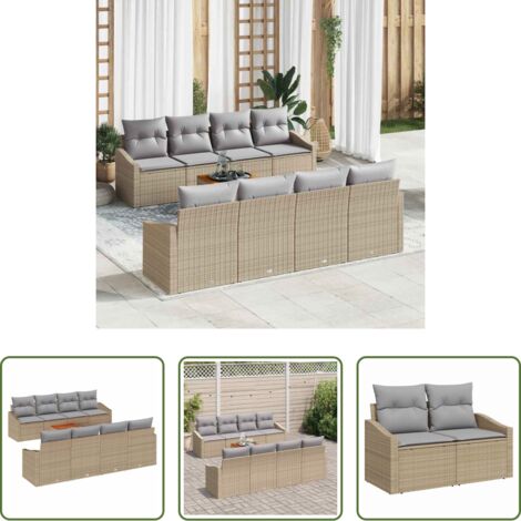 Poltrone da giardino -  Set Divano da Giardino 9 pcs Beige e Grigio Chiaro polyrattan