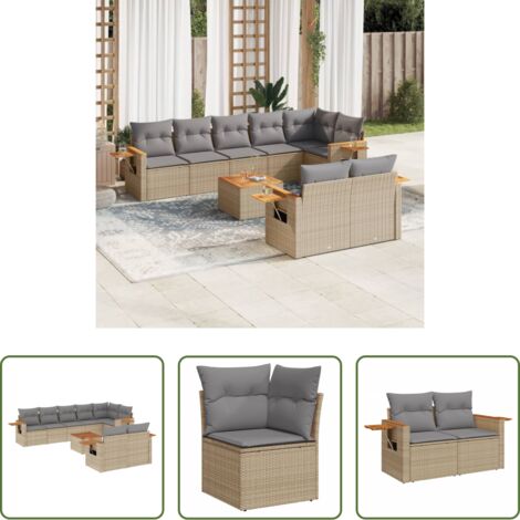 Poltrone da giardino -  Set Divano da Giardino 9 pz con Cuscini Beige in Polyrattan