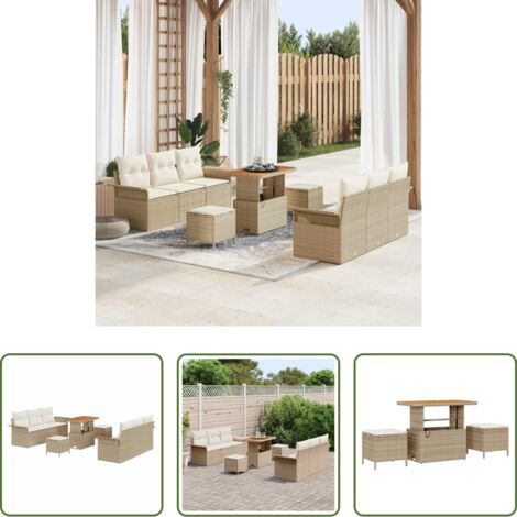 Poltrone da giardino -  Set Divano da Giardino con cuscino 9 pcs Beige e Crema