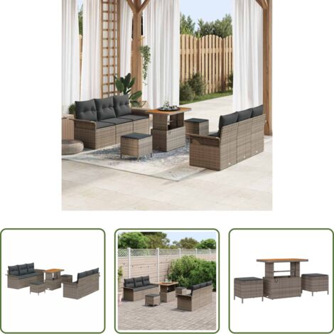 Poltrone da giardino -  Set Divano da Giardino con cuscino con cuscino 9 pcs Grigio