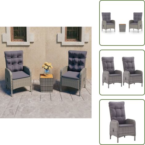 Poltrone da giardino - vidaXL Set da Bistrot 3 pz in Polyrattan e Legno Acacia Grigio - Rattan