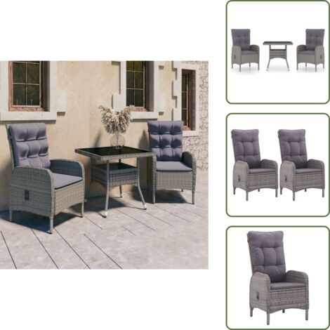 Poltrone da giardino - vidaXL Set da Pranzo da Giardino 3 pz in Polyrattan e Vetro Grigio - Rattan