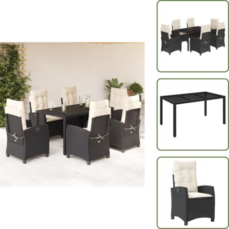 Poltrone da giardino - vidaXL Set da Pranzo da Giardino 7 pz Nero con Cuscini in Polyrattan - Rattan