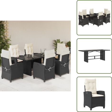 Poltrone da giardino - vidaXL Set da Pranzo da Giardino 7 pz Nero con Cuscini in Polyrattan - Rattan