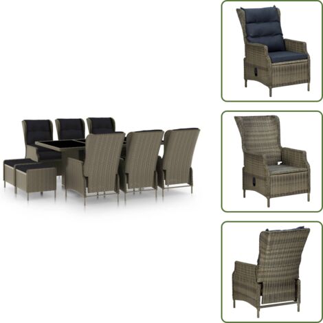 Poltrone da giardino - vidaXL Set da Pranzo da Giardino 9 pz con Cuscini in Polyrattan Marrone - Cuscini da pranzo