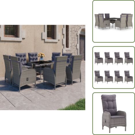 Poltrone da giardino - vidaXL Set da Pranzo per Giardino 9 pz in Polyrattan e Vetro Grigio - Rattan