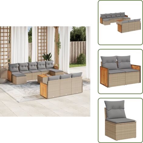Poltrone da giardino - vidaXL Set Divani da Giardino 11 pz con Cuscini Beige in Polyrattan - Tavolo da giardino