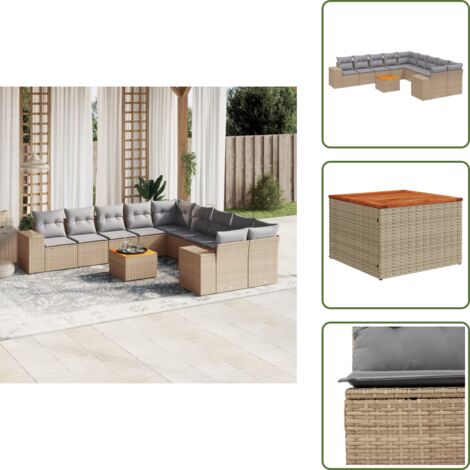 Poltrone da giardino - vidaXL Set Divani da Giardino 11 pz con Cuscini Beige in Polyrattan - Tavolo da giardino