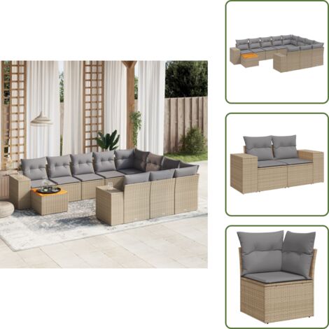 Poltrone da giardino - vidaXL Set Divani da Giardino 11 pz con Cuscini Beige in Polyrattan - Tavolo da giardino