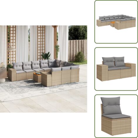 Poltrone da giardino - vidaXL Set Divani da Giardino 11 pz con Cuscini Beige in Polyrattan - Tavolo da giardino