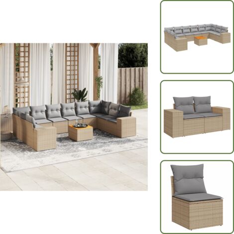 Poltrone da giardino - vidaXL Set Divani da Giardino 11 pz con Cuscini Beige in Polyrattan - Tavolo da giardino