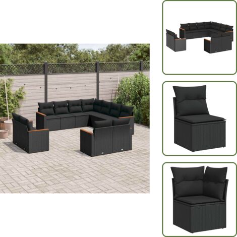 Poltrone da giardino - vidaXL Set Divani da Giardino 11 pz con Cuscini in Polyrattan Nero - Rattan PE