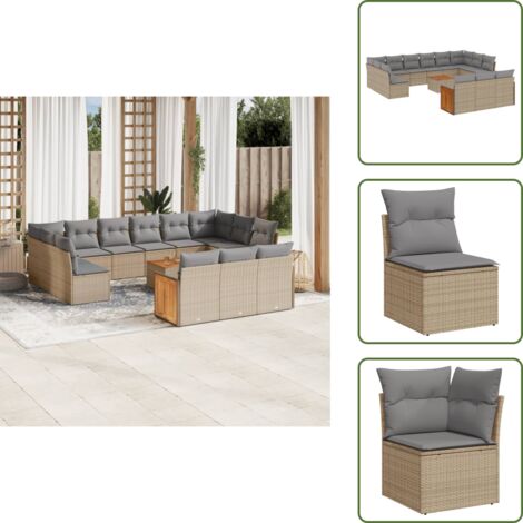 Poltrone da giardino - vidaXL Set Divani da Giardino 14pz con Cuscini in Polyrattan Beige - Tavolo da giardino