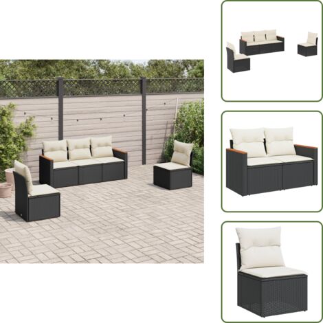 Poltrone da giardino - vidaXL Set Divani da Giardino 5 pz con Cuscini in Polyrattan Nero - Mobili da esterno