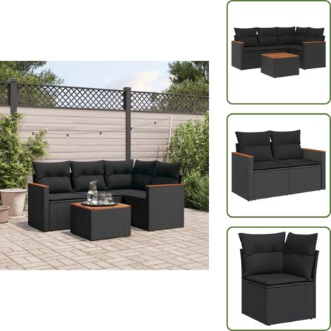 Poltrone da giardino - vidaXL Set Divani da Giardino 5 pz con Cuscini in Polyrattan Nero - Tavolo da giardino