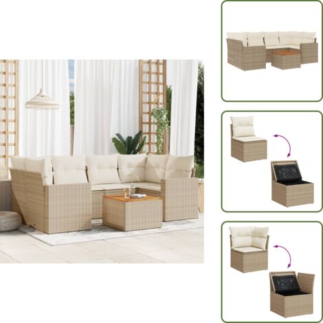 Poltrone da giardino - vidaXL Set Divani da Giardino 7 pz con Cuscini Beige in Polyrattan - Tavolo da giardino