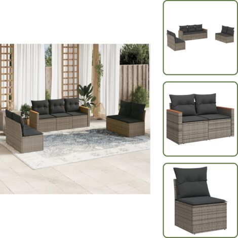 Poltrone da giardino - vidaXL Set Divani da Giardino 7 pz con Cuscini Grigio in Polyrattan - Rattan PE