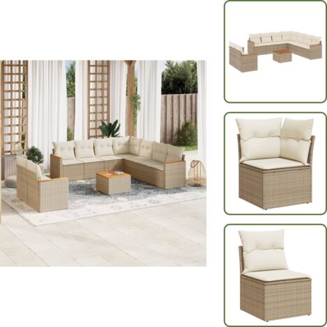 Poltrone da giardino - vidaXL Set Divano da Giardino 10 pz con Cuscini Beige in Polyrattan - Tavolo da giardino