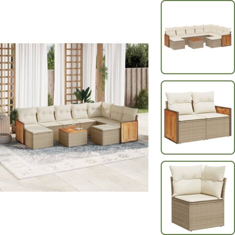 Poltrone da giardino - vidaXL Set Divano da Giardino 10 pz con Cuscini Beige in Polyrattan - Tavolo da giardino