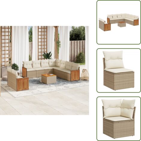 Poltrone da giardino - vidaXL Set Divano da Giardino 10 pz con Cuscini Beige in Polyrattan - Tavolo da giardino