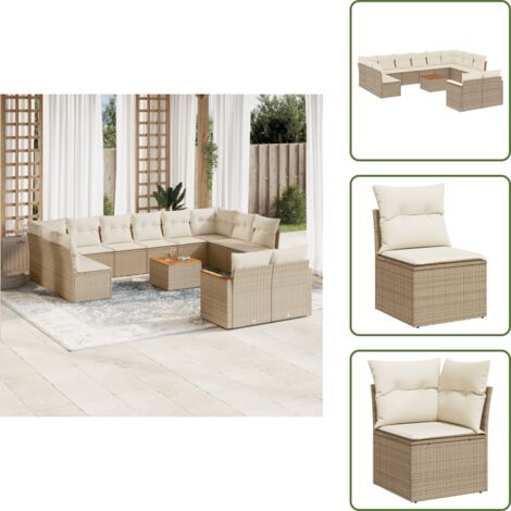 Poltrone da giardino - vidaXL Set Divano da Giardino 13 pz con Cuscini Beige in Polyrattan - Tavolo da giardino
