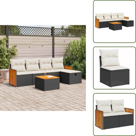 Poltrone da giardino - vidaXL Set Divano da Giardino 6 pz con Cuscini Nero in Polyrattan - Tavolo da giardino