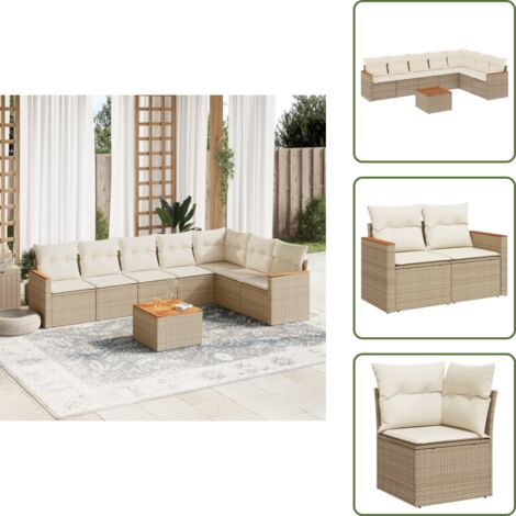 Poltrone da giardino - vidaXL Set Divano da Giardino 8 pz con Cuscini Beige in Polyrattan - Tavolo da giardino