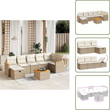 Poltrone da giardino - vidaXL Set Divano da Giardino 8 pz con Cuscini Beige in Polyrattan - Tavolo da giardino