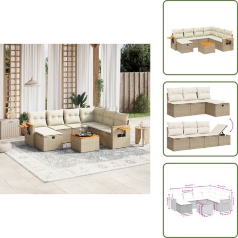 Poltrone da giardino - vidaXL Set Divano da Giardino 8 pz con Cuscini Beige in Polyrattan - Tavolo da giardino