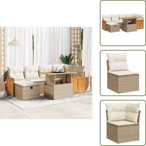 Poltrone da giardino - vidaXL Set Divano da Giardino 8 pz con Cuscini Beige in Polyrattan - Tavolo da giardino
