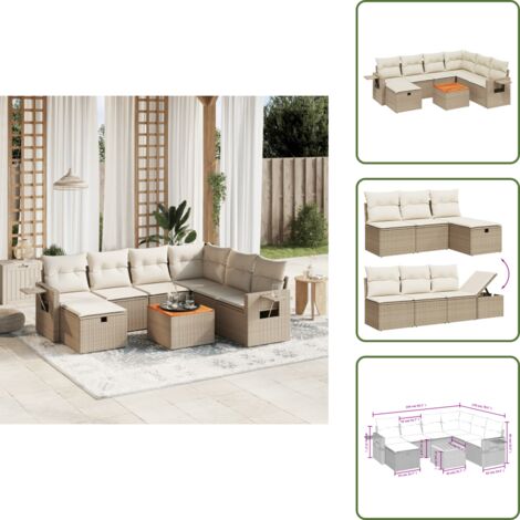 Poltrone da giardino - vidaXL Set Divano da Giardino 8 pz con Cuscini Beige in Polyrattan - Tavolo da giardino