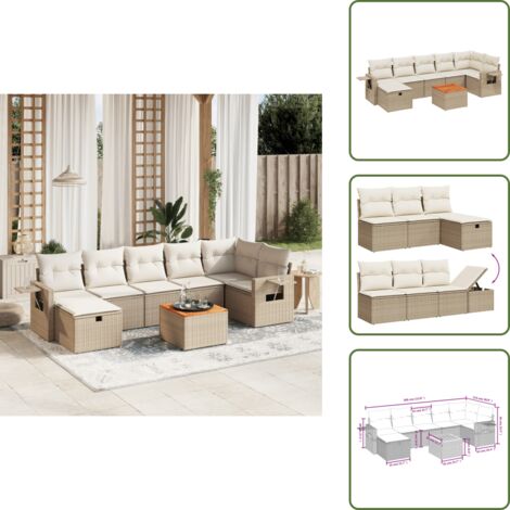 Poltrone da giardino - vidaXL Set Divano da Giardino 8 pz con Cuscini Beige in Polyrattan - Tavolo da giardino