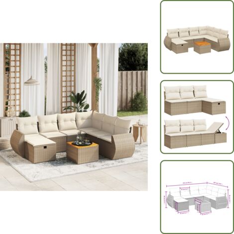 Poltrone da giardino - vidaXL Set Divano da Giardino 8 pz con Cuscini Beige in Polyrattan - Tavolo da giardino