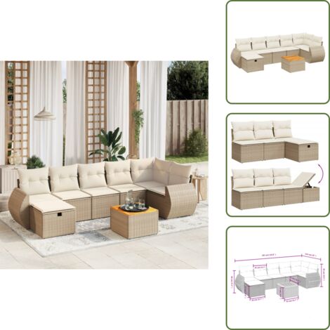 Poltrone da giardino - vidaXL Set Divano da Giardino 8 pz con Cuscini Beige in Polyrattan - Tavolo da giardino