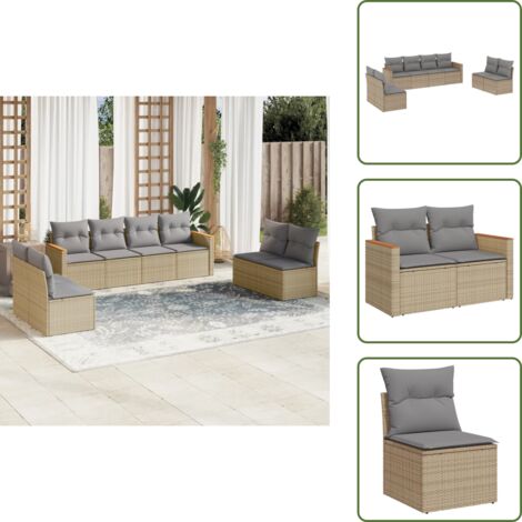 Poltrone da giardino - vidaXL Set Divano da Giardino 8 pz con Cuscini Beige Misto Polyrattan - Rattan sintetico