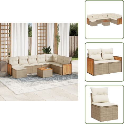 Poltrone da giardino - vidaXL Set Divano da Giardino 9 pz con Cuscini Beige in Polyrattan - Tavolo da giardino