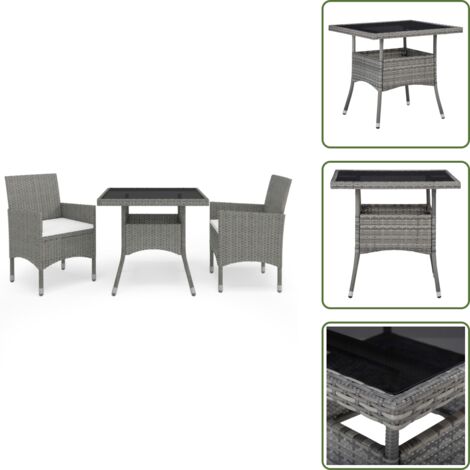 Poltrone da giardino - vidaXL Set Mobili da Pranzo da Giardino 3 pz Grigio Polyrattan e Vetro - Rattan