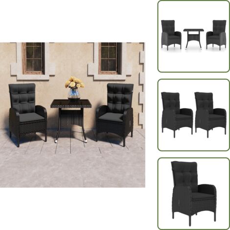 Poltrone da giardino - vidaXL Set Mobili da Pranzo per Giardino 3 pz Polyrattan e Vetro Nero - Rattan
