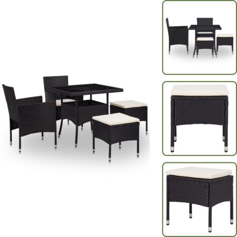 Poltrone da giardino - vidaXL Set Mobili da Pranzo per Giardino 5 pz Nero Polyrattan e Vetro - Sgabelli da giardino
