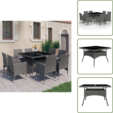 Poltrone da giardino - vidaXL Set Mobili da Pranzo per Giardino 9pz Polyrattan e Vetro Grigio - Rattan